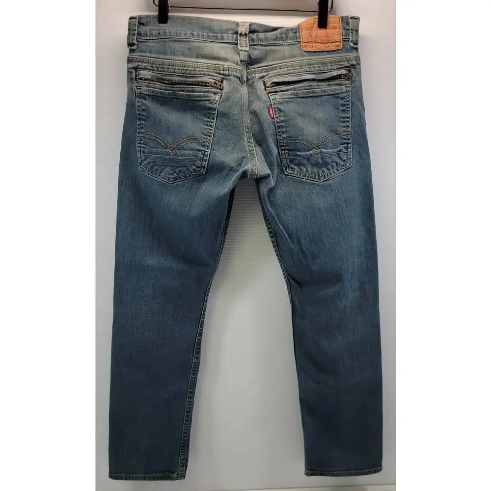 L26) Levi's 511 Men Zip Pocket Blue Denim Wash Jeans 34 x 30